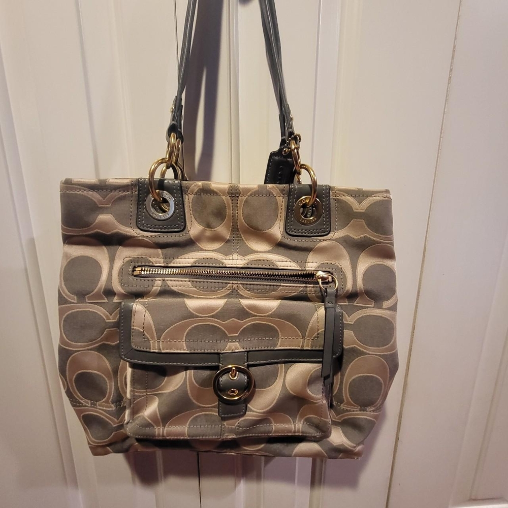 Coach Gray and Cream Tote Bag